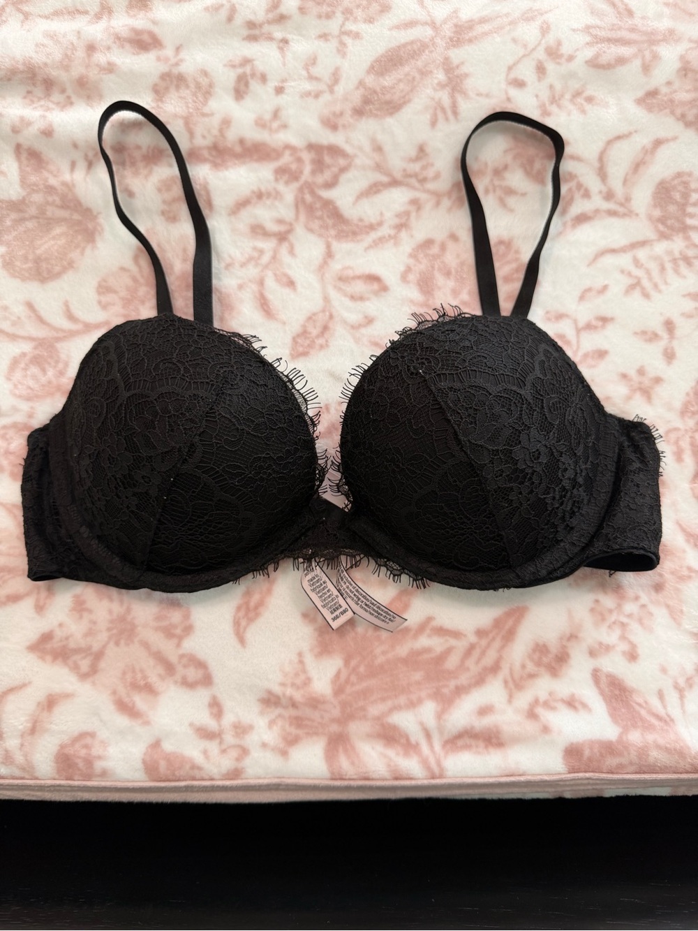 Victoria's Secret Black Lace Push-Up Bra with Fringe Trim